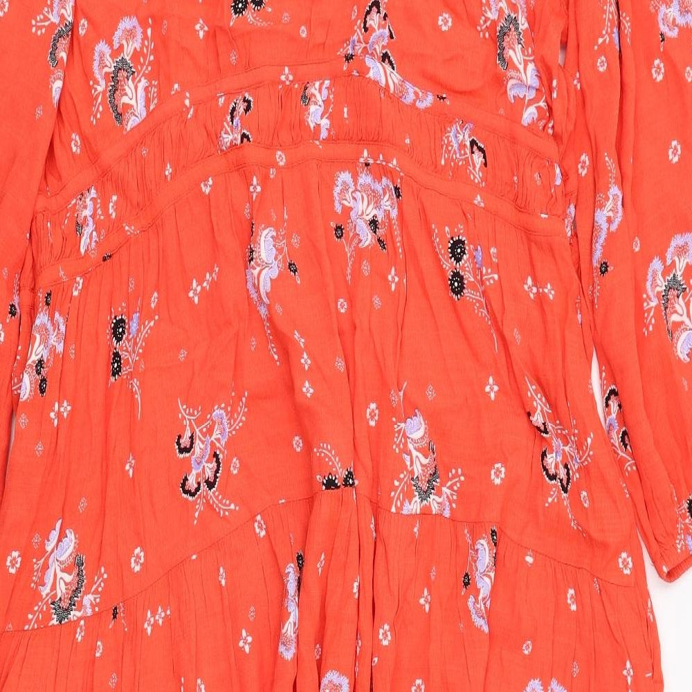 Marks and Spencer Womens Red Floral Viscose A-Line Size 22 V-Neck Zip