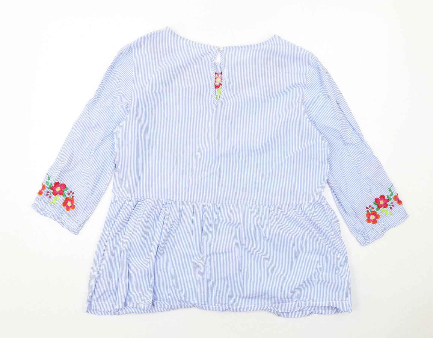 JoJo Maman Bébé Womens Blue Striped Cotton Basic Blouse Size L Round Neck - Flower Detail
