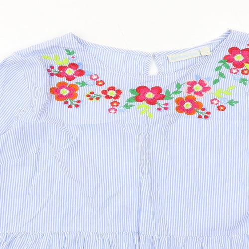 JoJo Maman Bébé Womens Blue Striped Cotton Basic Blouse Size L Round Neck - Flower Detail