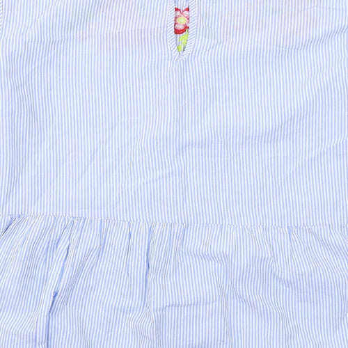 JoJo Maman Bébé Womens Blue Striped Cotton Basic Blouse Size L Round Neck - Flower Detail