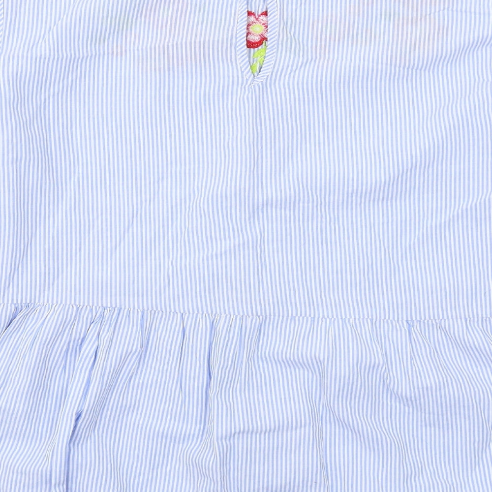 JoJo Maman Bébé Womens Blue Striped Cotton Basic Blouse Size L Round Neck - Flower Detail