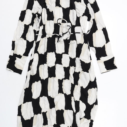 Marks and Spencer Womens Black Geometric Viscose A-Line Size 18 Boat Neck Tie