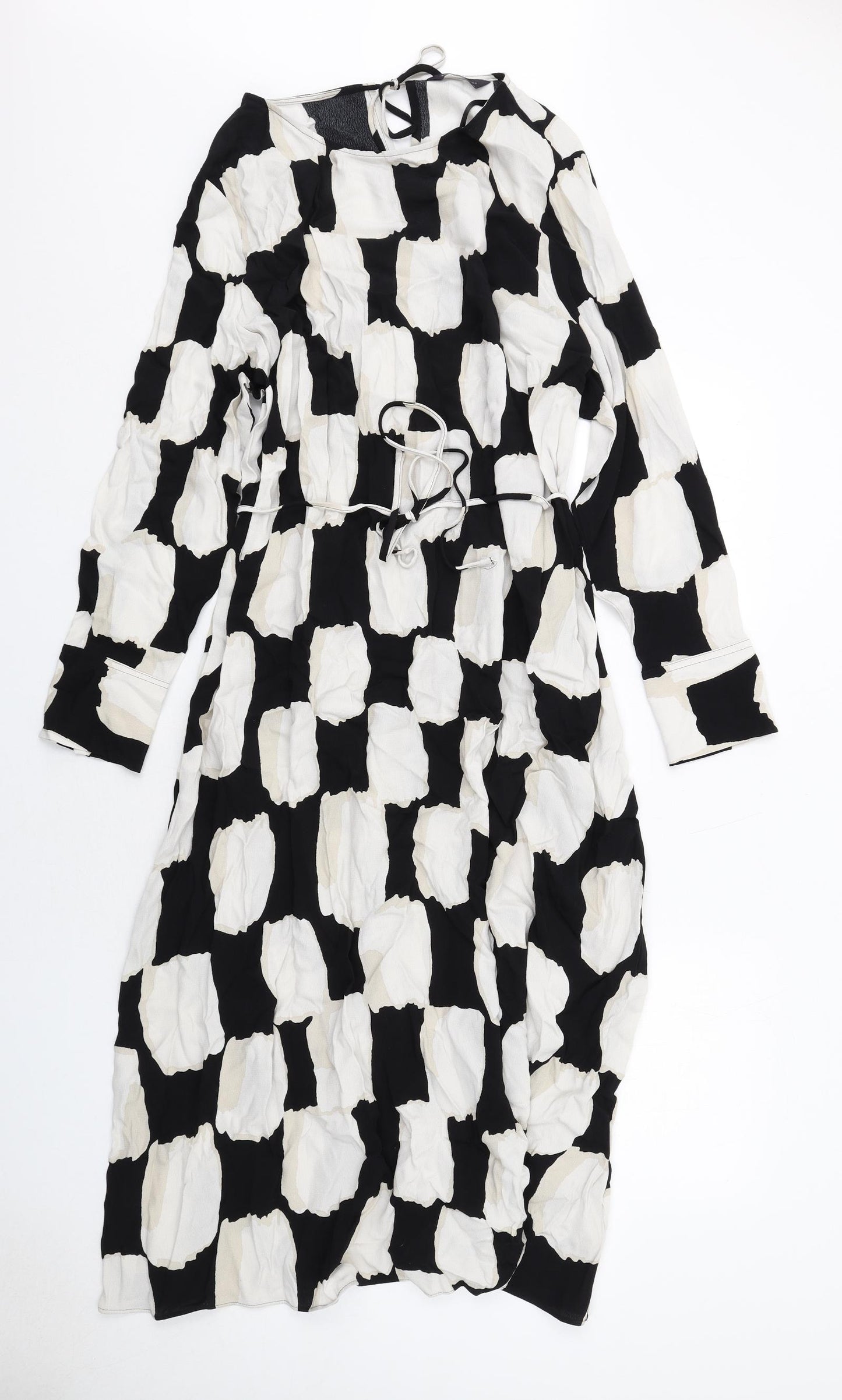 Marks and Spencer Womens Black Geometric Viscose A-Line Size 18 Boat Neck Tie