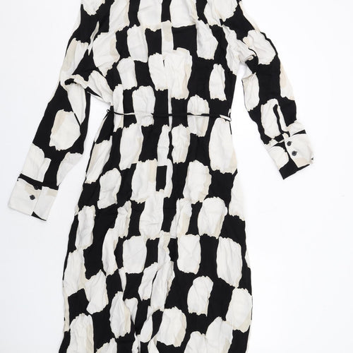 Marks and Spencer Womens Black Geometric Viscose A-Line Size 18 Boat Neck Tie
