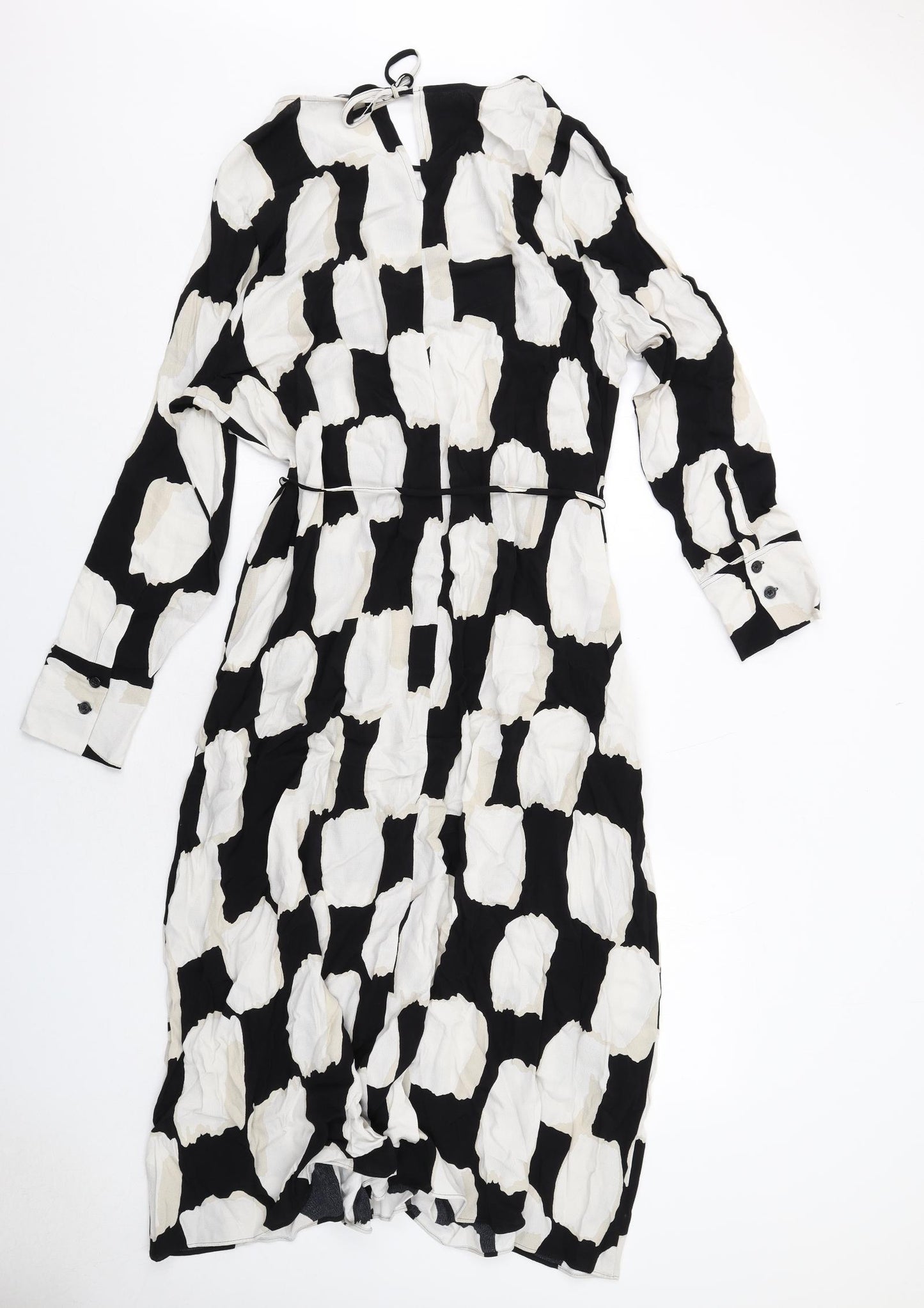 Marks and Spencer Womens Black Geometric Viscose A-Line Size 18 Boat Neck Tie