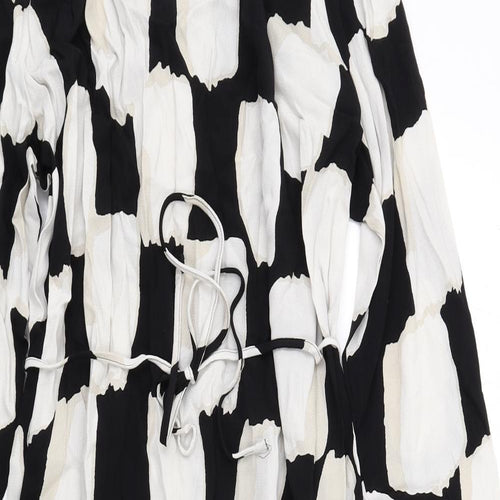 Marks and Spencer Womens Black Geometric Viscose A-Line Size 18 Boat Neck Tie