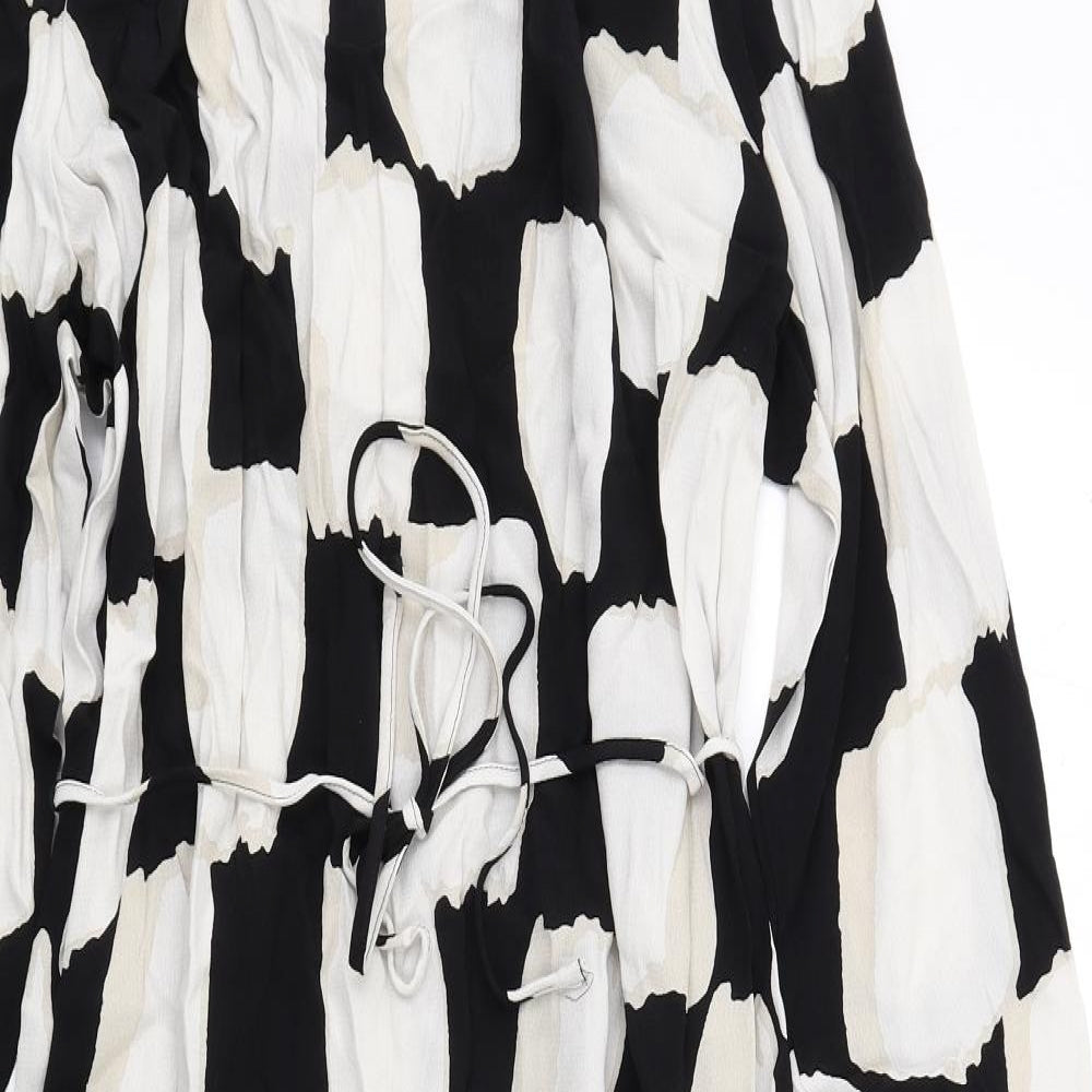 Marks and Spencer Womens Black Geometric Viscose A-Line Size 18 Boat Neck Tie