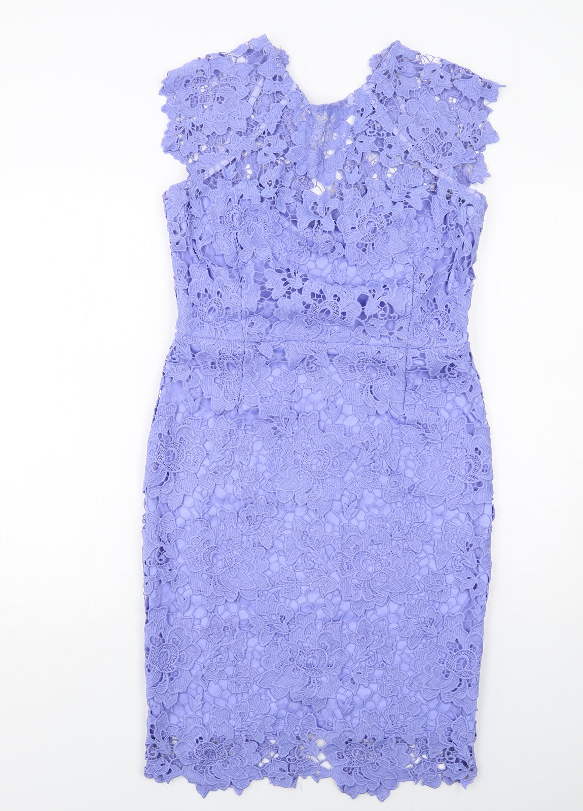 Paper Dolls Womens Blue Polyester Sheath Size 14 Round Neck Zip - Crocheted Lace Overlay