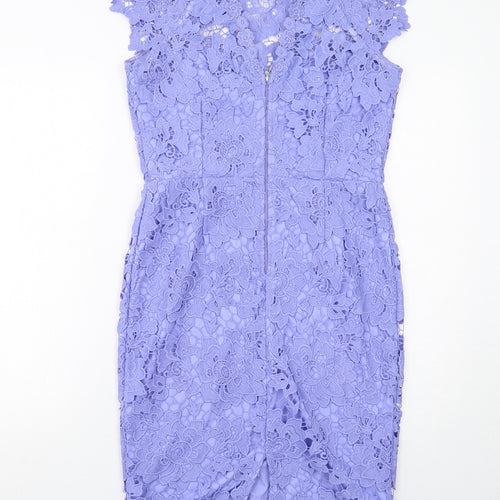 Paper Dolls Womens Blue Polyester Sheath Size 14 Round Neck Zip - Crocheted Lace Overlay