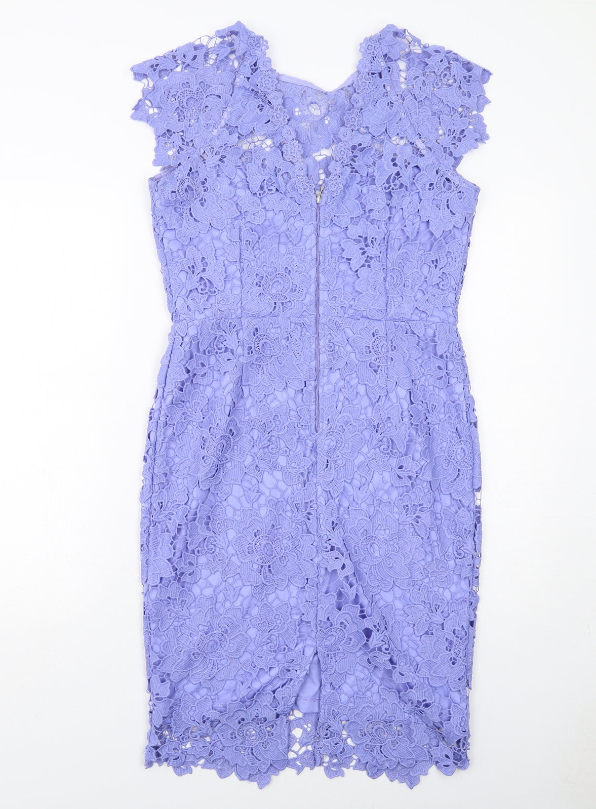 Paper Dolls Womens Blue Polyester Sheath Size 14 Round Neck Zip - Crocheted Lace Overlay