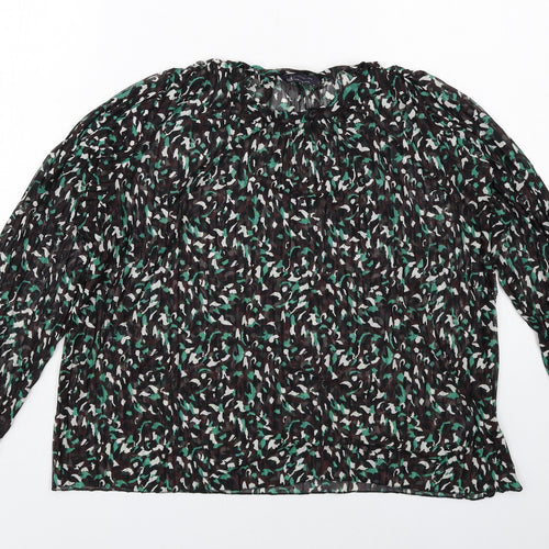 Marks and Spencer Womens Black Geometric Polyester Basic Blouse Size 14 Round Neck