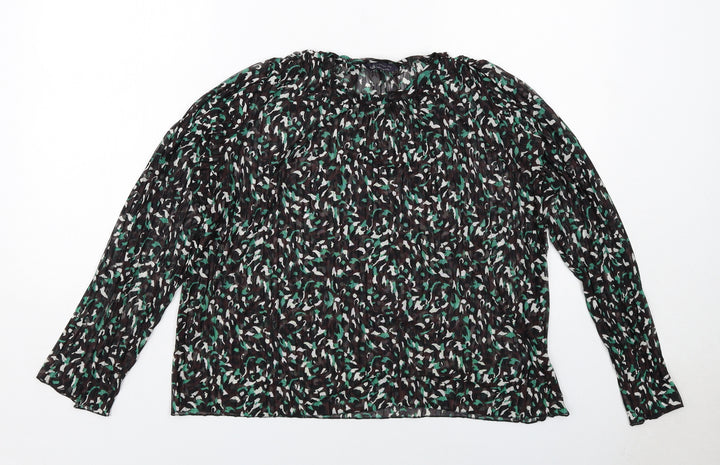 Marks and Spencer Womens Black Geometric Polyester Basic Blouse Size 14 Round Neck