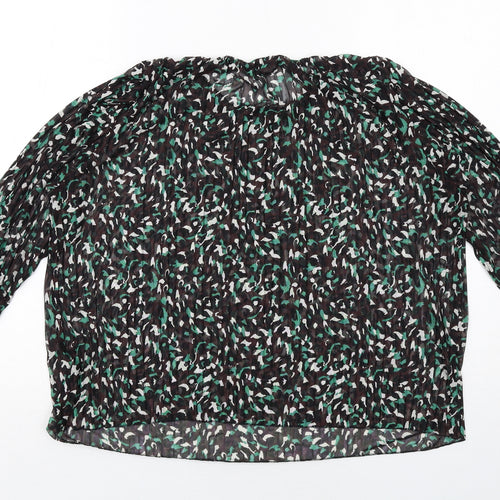 Marks and Spencer Womens Black Geometric Polyester Basic Blouse Size 14 Round Neck