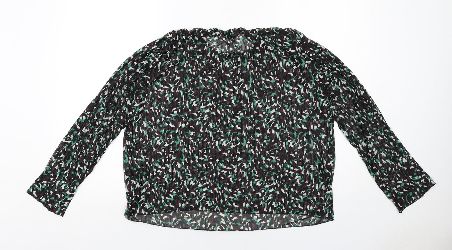 Marks and Spencer Womens Black Geometric Polyester Basic Blouse Size 14 Round Neck
