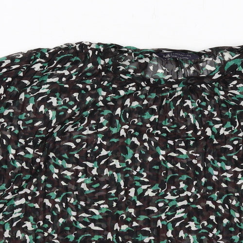 Marks and Spencer Womens Black Geometric Polyester Basic Blouse Size 14 Round Neck