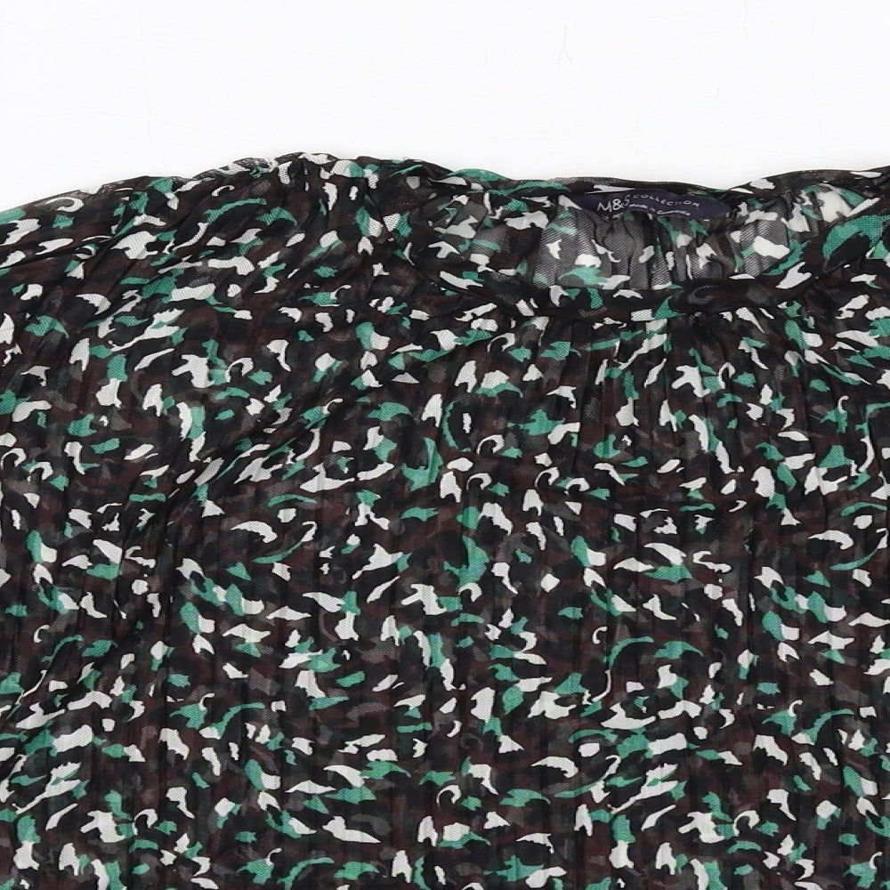Marks and Spencer Womens Black Geometric Polyester Basic Blouse Size 14 Round Neck