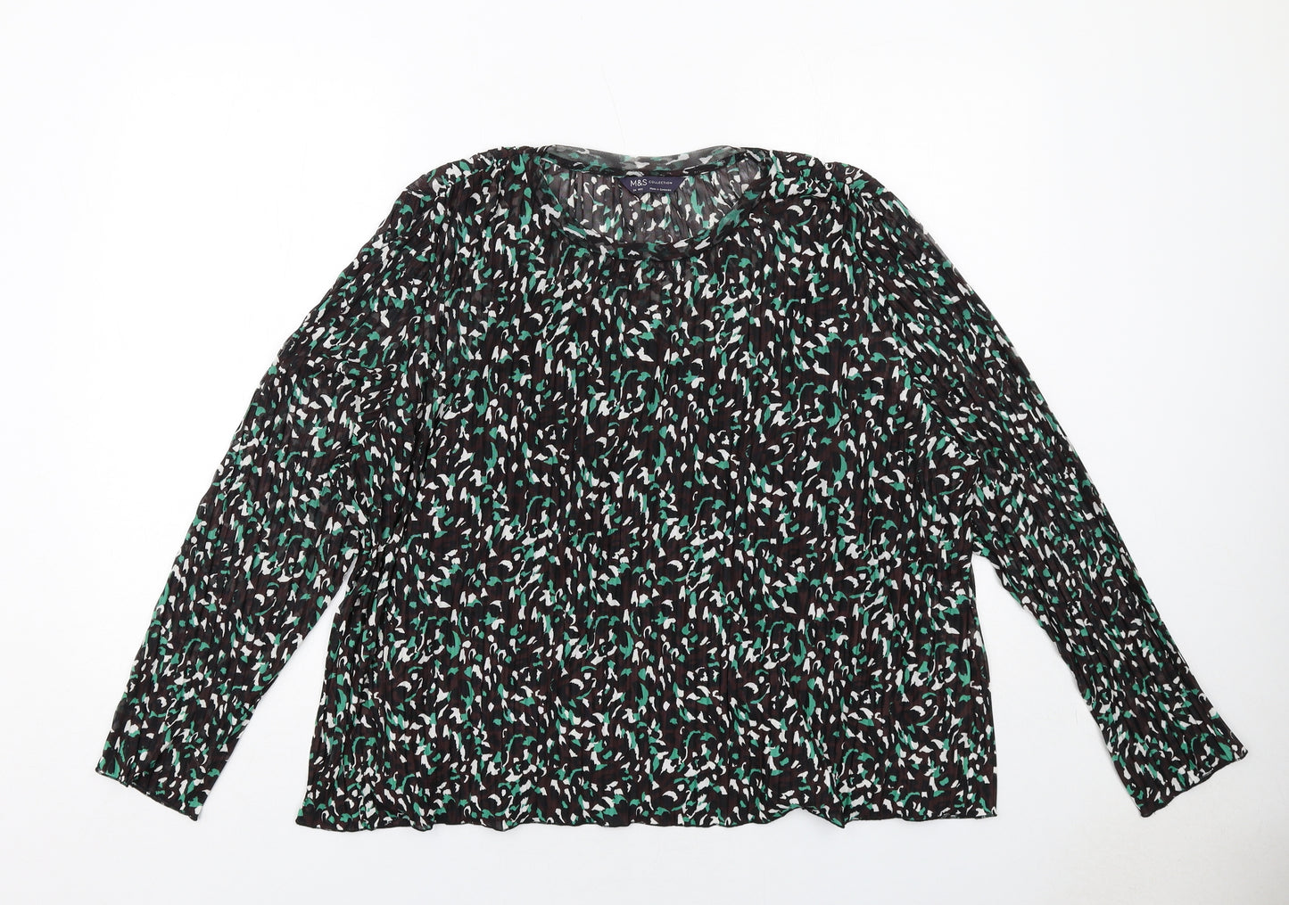 Marks and Spencer Womens Black Geometric Polyester Basic Blouse Size 24 Round Neck