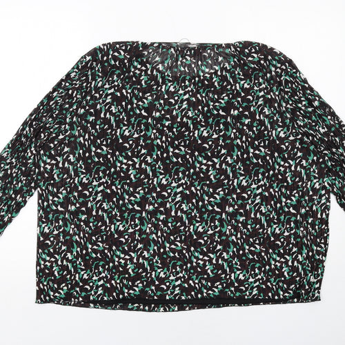 Marks and Spencer Womens Black Geometric Polyester Basic Blouse Size 24 Round Neck