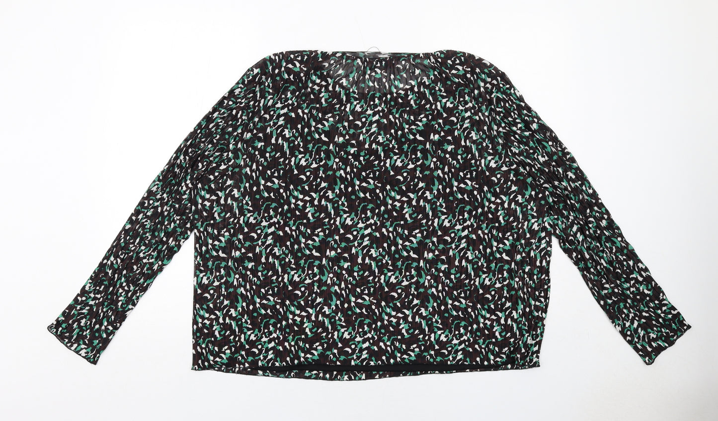 Marks and Spencer Womens Black Geometric Polyester Basic Blouse Size 24 Round Neck