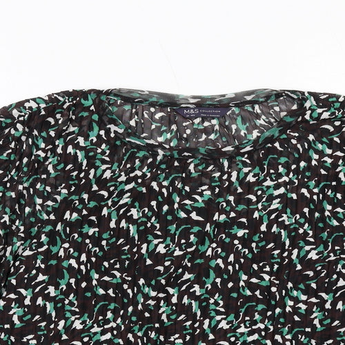 Marks and Spencer Womens Black Geometric Polyester Basic Blouse Size 24 Round Neck