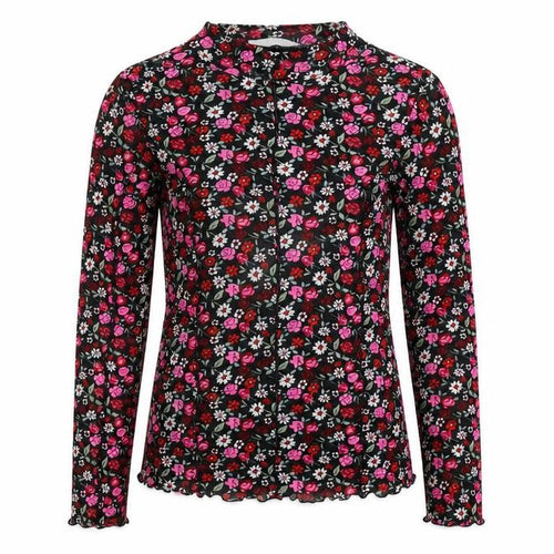 Marks and Spencer Girls Black Floral Polyester Pullover T-Shirt Size 12-13 Years Mock Neck Pullover