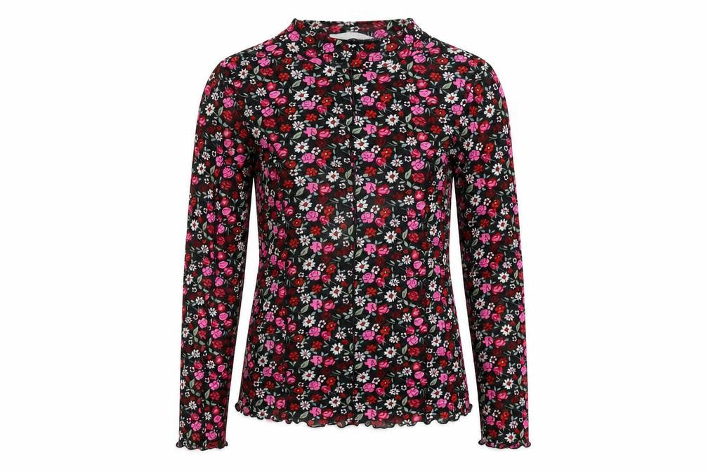 Marks and Spencer Girls Black Floral Polyester Pullover T-Shirt Size 12-13 Years Mock Neck Pullover