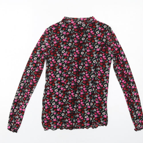 Marks and Spencer Girls Black Floral Polyester Pullover T-Shirt Size 12-13 Years Mock Neck Pullover