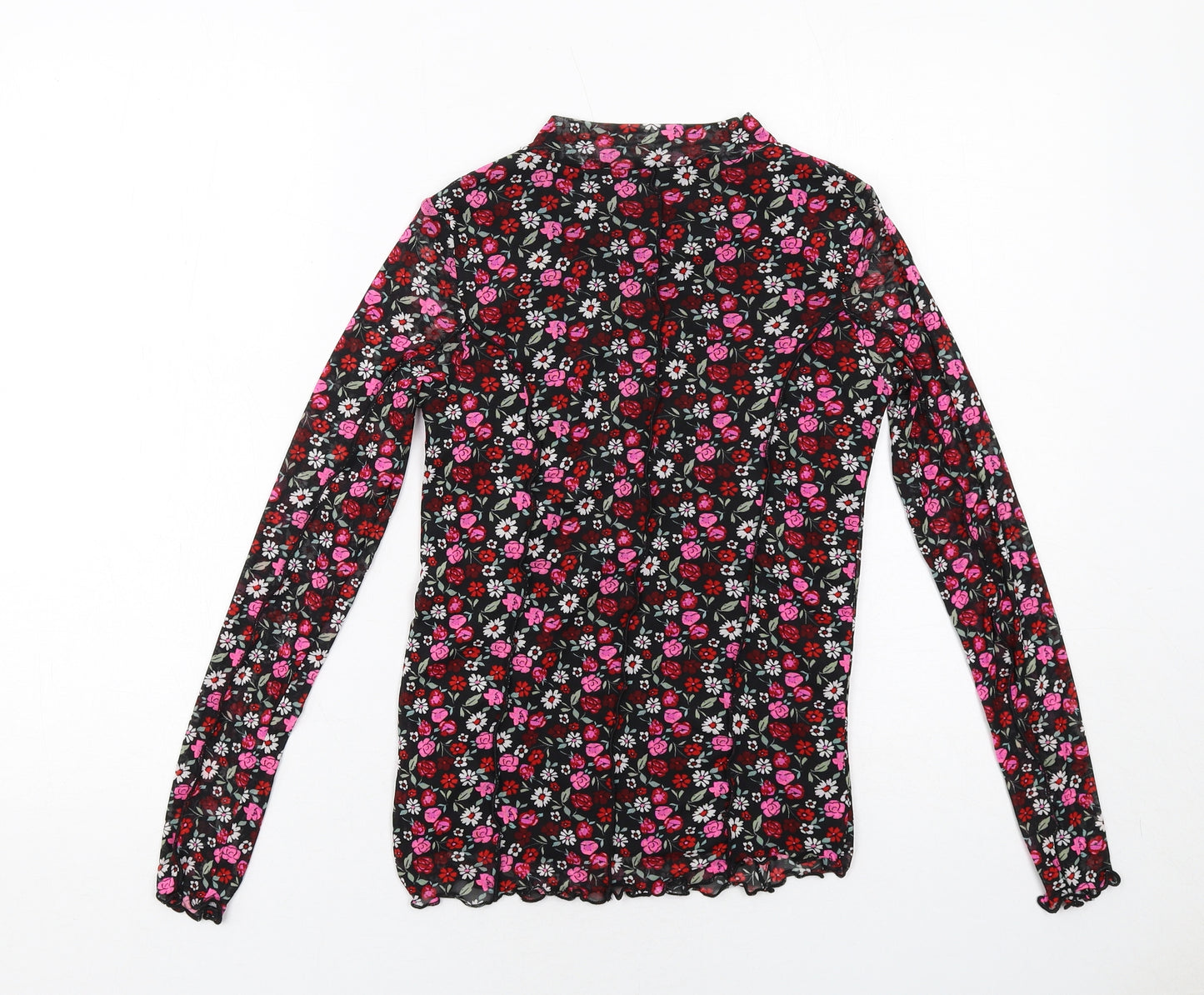 Marks and Spencer Girls Black Floral Polyester Pullover T-Shirt Size 12-13 Years Mock Neck Pullover
