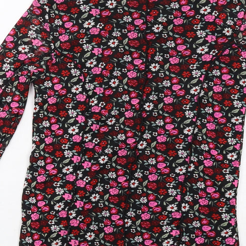 Marks and Spencer Girls Black Floral Polyester Pullover T-Shirt Size 12-13 Years Mock Neck Pullover