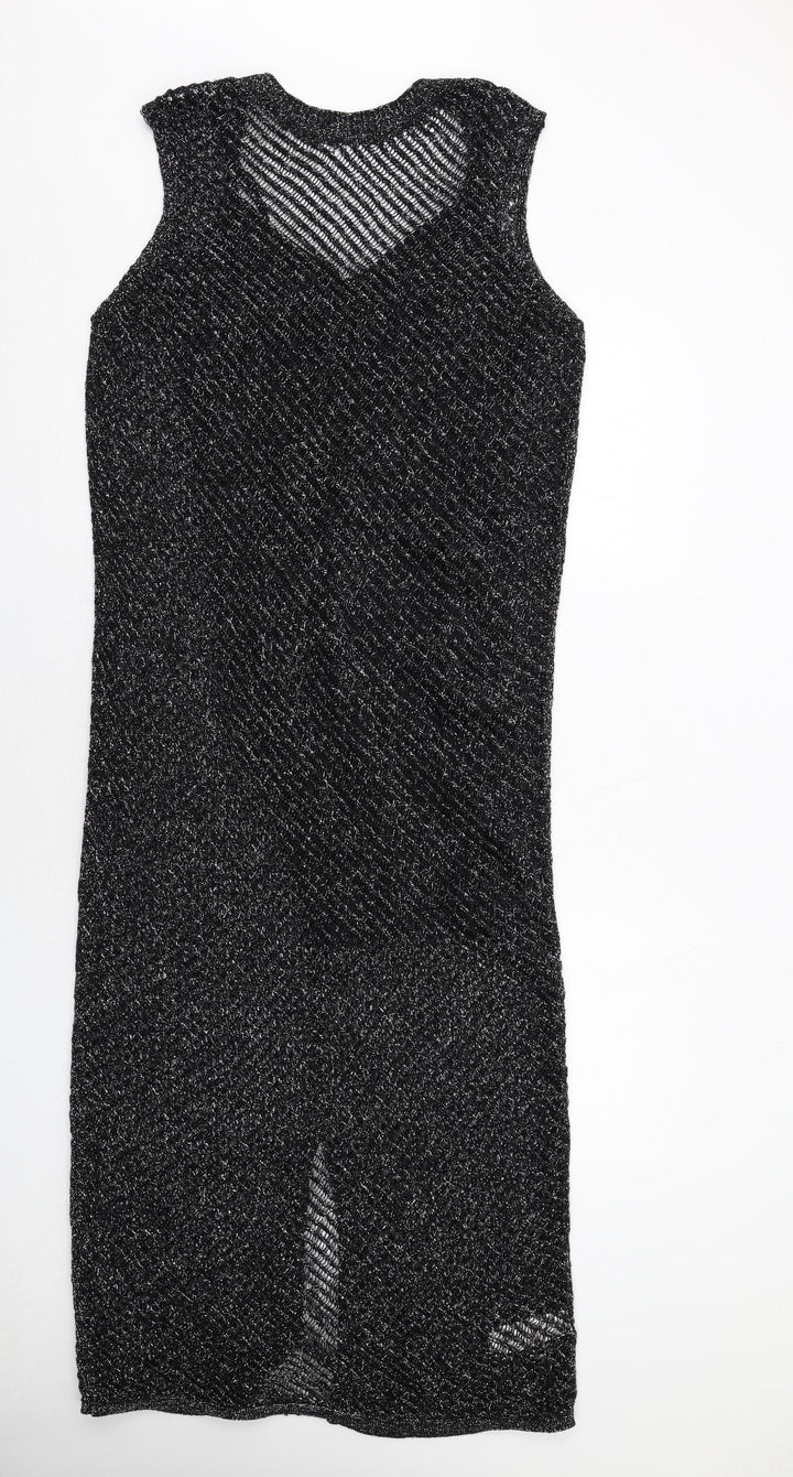 Marks and Spencer Womens Black Cotton A-Line Size M Round Neck Pullover