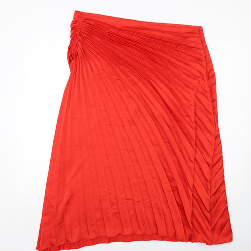 Marks and Spencer Womens Orange Polyester Pleated Skirt Size 18 Zip