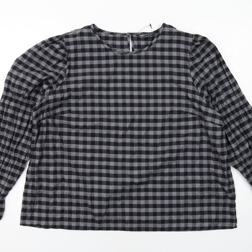 Marks and Spencer Womens Grey Check Polyester Basic Blouse Size 20 Boat Neck