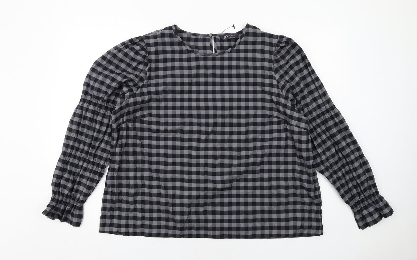 Marks and Spencer Womens Grey Check Polyester Basic Blouse Size 20 Boat Neck