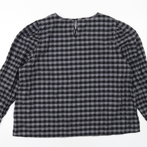 Marks and Spencer Womens Grey Check Polyester Basic Blouse Size 20 Boat Neck