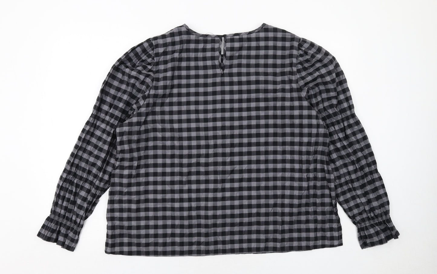 Marks and Spencer Womens Grey Check Polyester Basic Blouse Size 20 Boat Neck