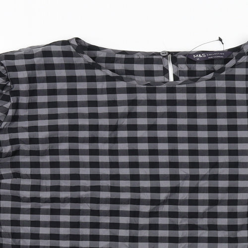 Marks and Spencer Womens Grey Check Polyester Basic Blouse Size 20 Boat Neck