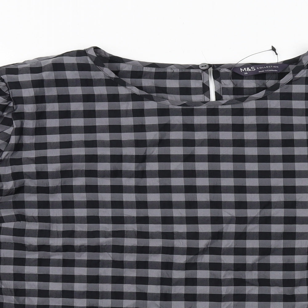 Marks and Spencer Womens Grey Check Polyester Basic Blouse Size 20 Boat Neck