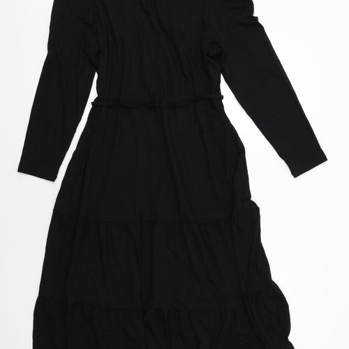 Marks and Spencer Womens Black Viscose Trapeze & Swing Size 16 Round Neck Pullover