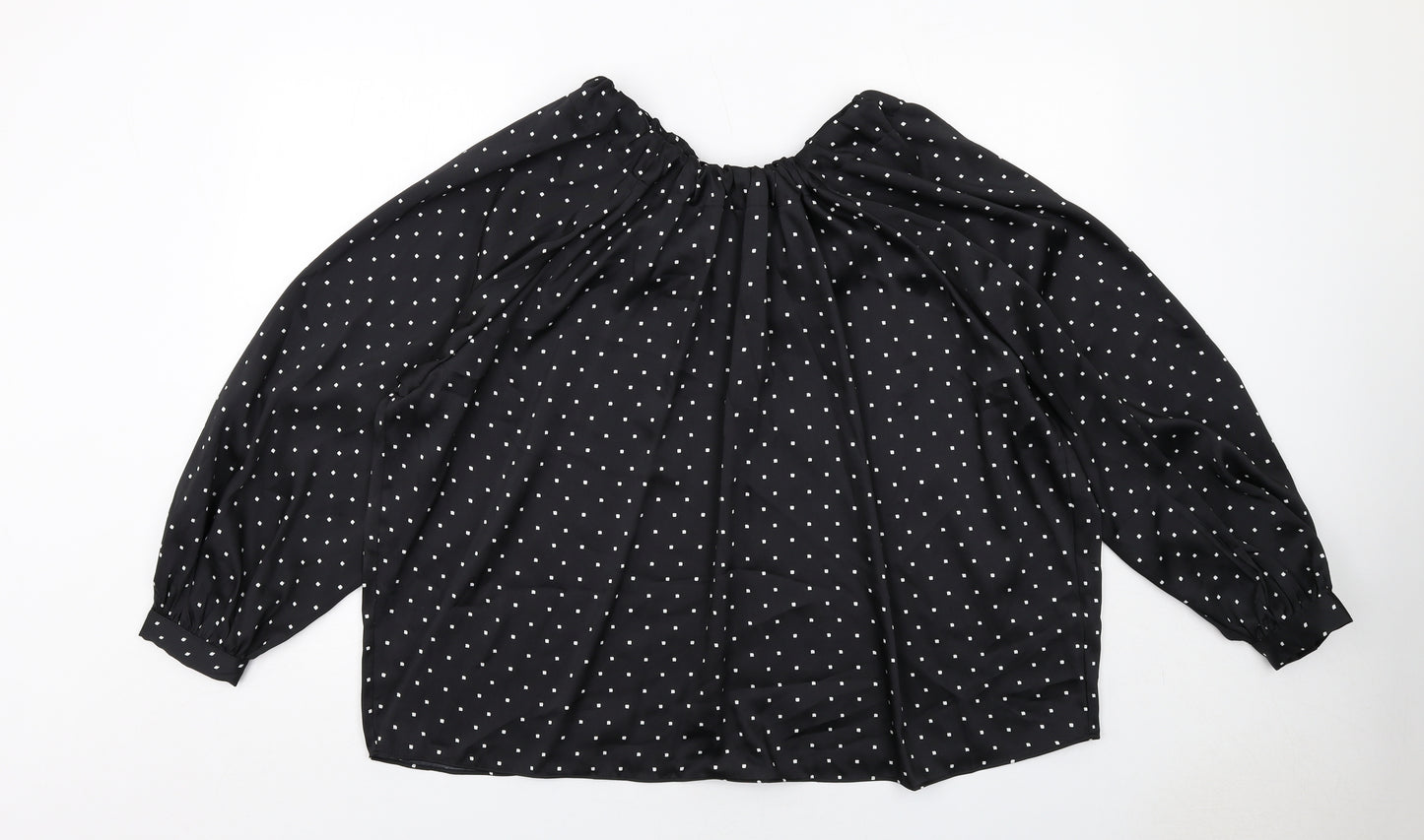 Marks and Spencer Womens Black Geometric Polyester Basic Blouse Size 18 Boat Neck