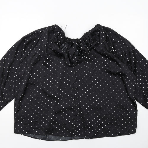 Marks and Spencer Womens Black Geometric Polyester Basic Blouse Size 18 Boat Neck