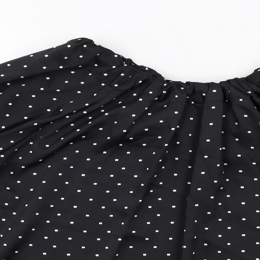 Marks and Spencer Womens Black Geometric Polyester Basic Blouse Size 18 Boat Neck