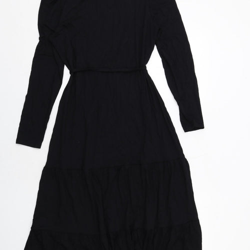 Marks and Spencer Womens Black Viscose A-Line Size 12 Round Neck Pullover - Keyhole Neck