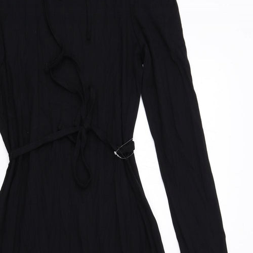 Marks and Spencer Womens Black Viscose A-Line Size 12 Round Neck Pullover - Keyhole Neck
