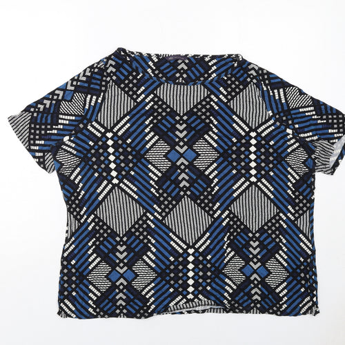 Marks and Spencer Womens Blue Geometric Viscose Basic T-Shirt Size 24 Boat Neck