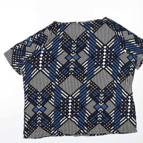Marks and Spencer Womens Blue Geometric Viscose Basic T-Shirt Size 24 Boat Neck