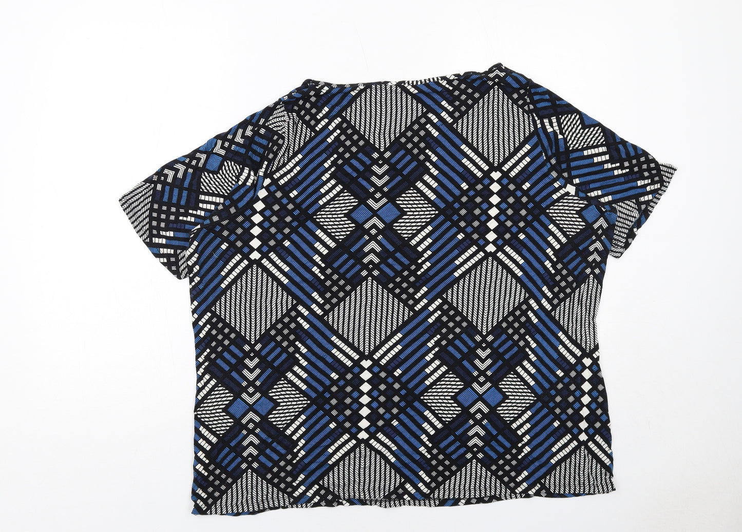 Marks and Spencer Womens Blue Geometric Viscose Basic T-Shirt Size 24 Boat Neck
