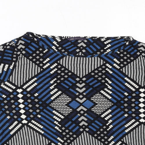 Marks and Spencer Womens Blue Geometric Viscose Basic T-Shirt Size 24 Boat Neck