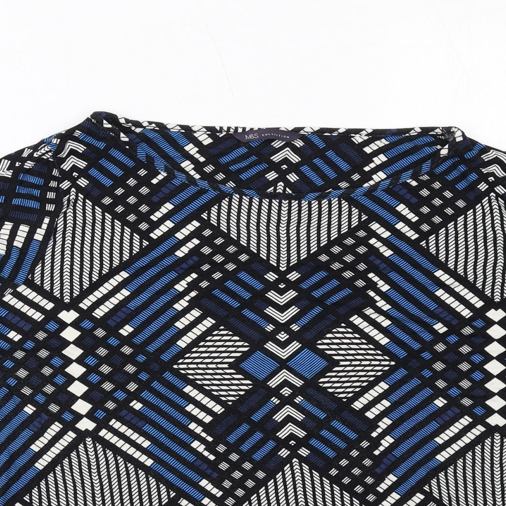 Marks and Spencer Womens Blue Geometric Viscose Basic T-Shirt Size 24 Boat Neck