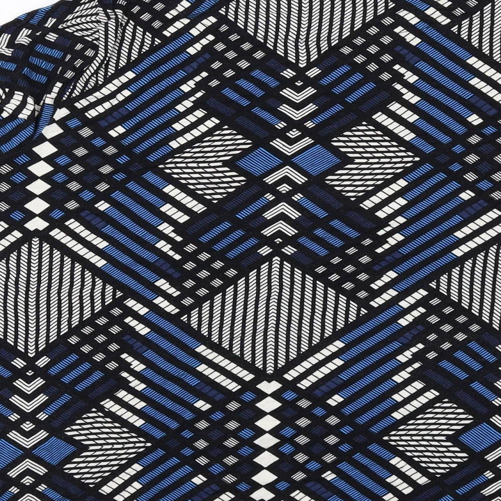 Marks and Spencer Womens Blue Geometric Viscose Basic T-Shirt Size 24 Boat Neck
