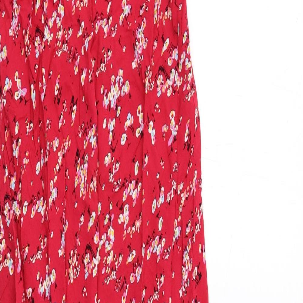 Marks and Spencer Womens Red Floral Viscose Maxi Size 10 V-Neck Pullover